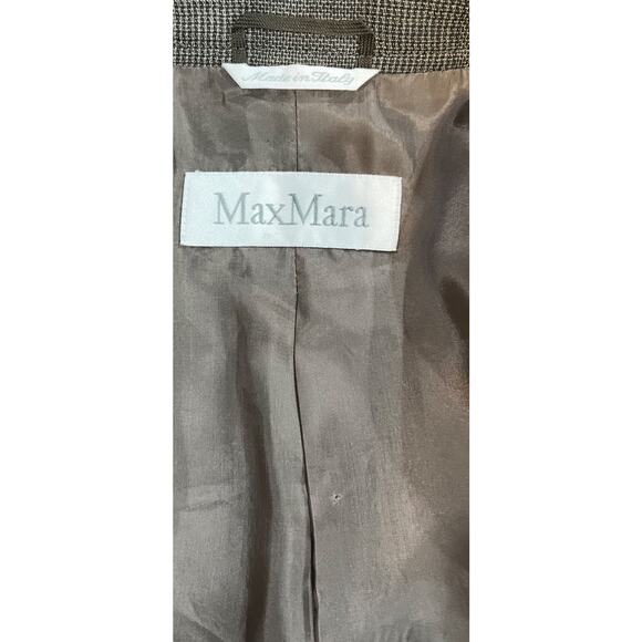 MAX MARA Italy VNTG Tan Brown Plaid Wool Silk Blend Double Breasted Blazer sz 14 - Picture 5 of 11